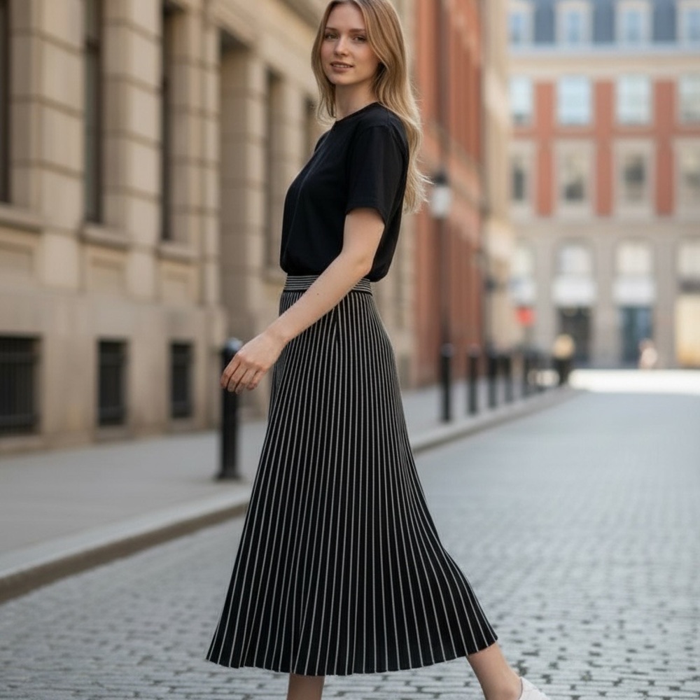 Elegant Black and White Striped Skirt